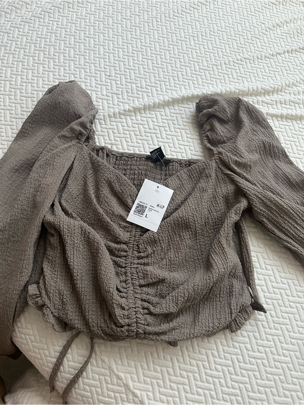 Forever 21 Taupe Ruched Square-Neck Crop Top